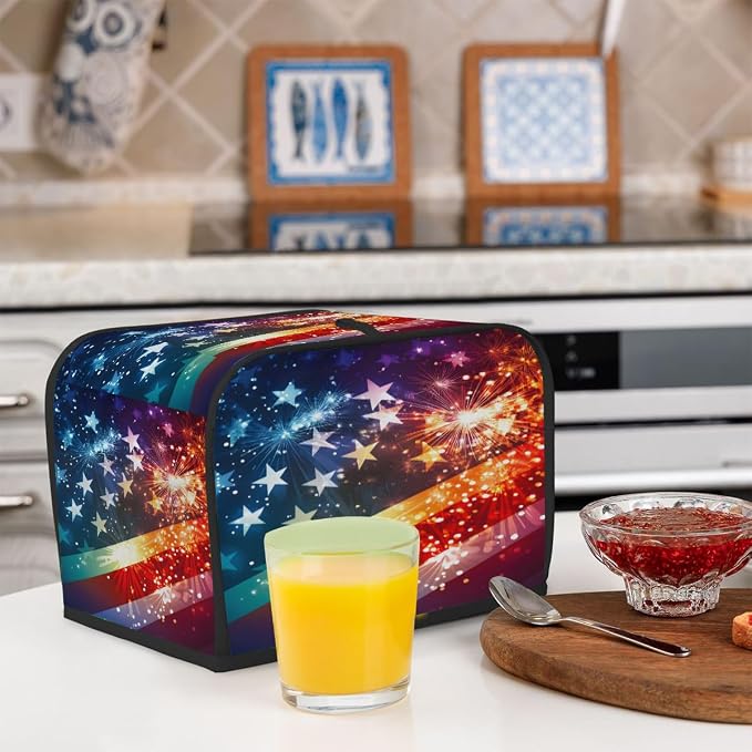 4 Slice Toaster Cover Fireworks Flag Toaster Covers Four Slice Wide Slot Waterproof and Dustproof Covers for Wide Slot Toasters and Small Appliances Kitchen Decor Gifts