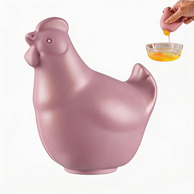 Silicone Egg Yolk Separator, Hen-Shaped, Pink | For Baking, BPA-Free, Food-Grade Yolk Remover Tool, Dishwasher Safe, Funny Kitchen Gadget Gift for Women