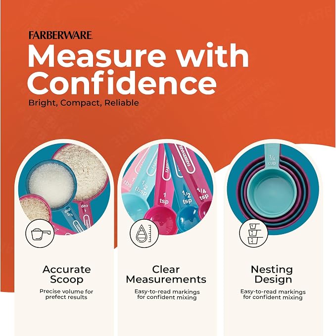 Farberware – Measuring Cup & Spoon Set (9-Piece) – Blue & Pink, Set of 9