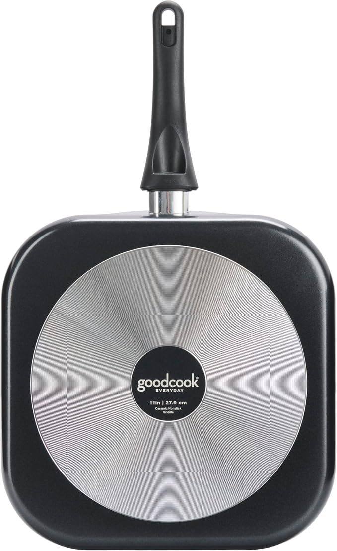 GoodCook Everyday Griddle Pan Ceramic Nonstick Aluminum Construction for Even Heating Non-Toxic PTFE & PFOA Free, 11-Inch, Black