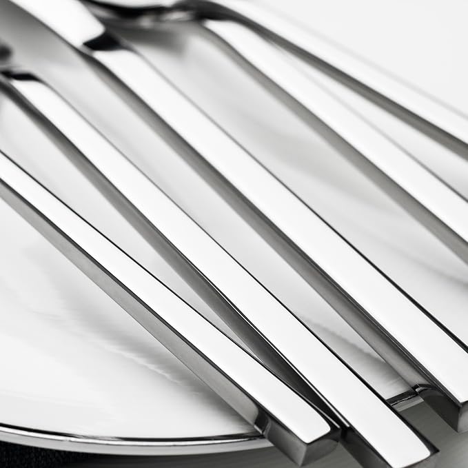 Alata Cube 20-Piece Forged Flatware Set, Service for 4, Mirror Finish | 18/0, Stainless Steel, Dishwasher Safe, Square Handle, Silverware Set, Cutlery Set, Daily Use, Party, Present, Restaurant