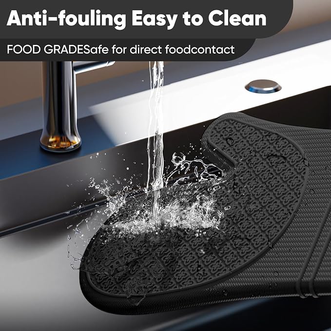 Silicone Oven Mitts, Heat Resistant Oven Gloves with Quilted Liner, Waterproof & Non-Slip Kitchen Mittens for Baking Cooking BBQ, 500°F, 12.5"-Black