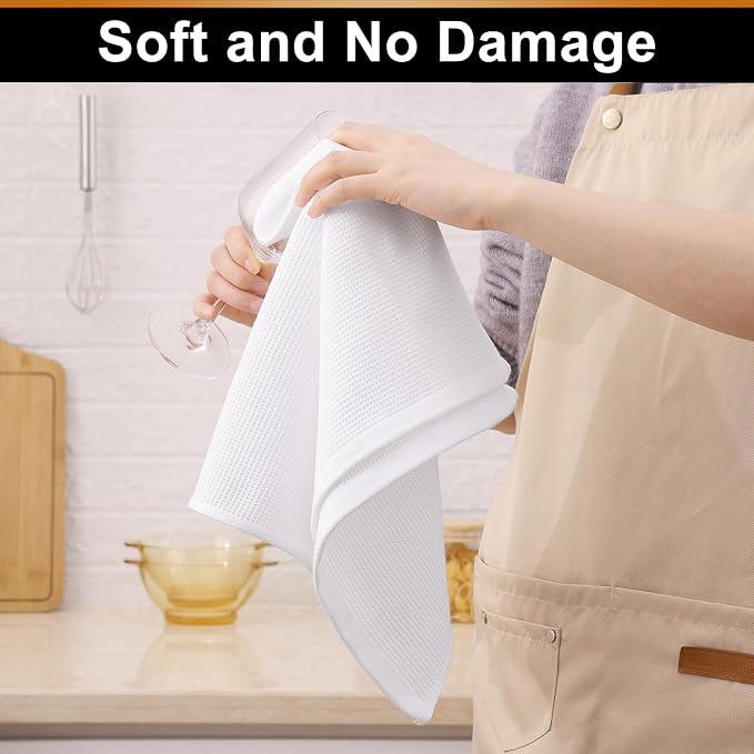 Homaxy 100% Cotton Waffle Weave Kitchen Towels, 8 Pack, White | Soft and Absorbent Dish Towels, 16 x 26 Inches Quick Dry Hand Towels