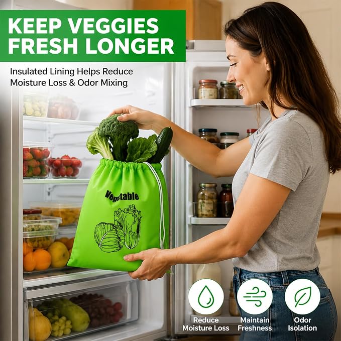 2 Pcs Banana Storage Bag with Aluminum Lining, Quick Seal Drawstring Pouches 13.7x11" for Banana & Lettuce, Reusable Produce Saver Pouches Slow Ripening for Fridge, Home Storage