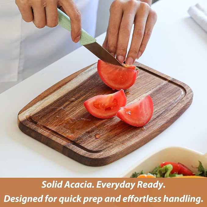 Donxote Acacia Wood Cutting Board, Reversible Small Cutting Board with Juice Groove & Hanging Hole, 10" x 7.3" Wooden Kitchen Prep Board