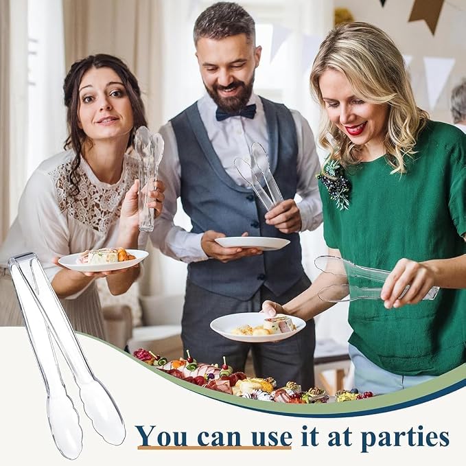 6 Pcs Clear Kitchen Tongs(6 X 8.85") | Plastic Disposable for Serving Food, Ice, Salad, Barbecue, Cookies, BPA-Free