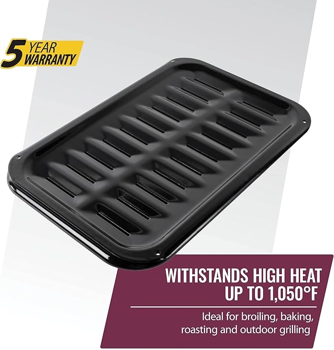 Certified Appliance Accessories Small 2-Piece Broiler Pan & Grill Set Porcelain-on-Steel 13"x8-3/4"x1-3/8" Broiler Pan for Oven, Black Whirlpool 4396923, Maytag, Kitchen-Aid replacement