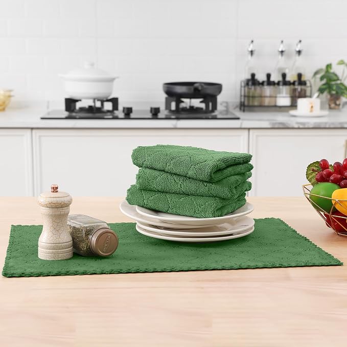 Homaxy 12 Pack Super Soft Absorbent Dish Towels, 13" x 19", Grass Green | Coral Velvet, Nonstick Oil Fast Drying Microfiber Cleaning Cloth, No Lint Dishcloths for washing and drying