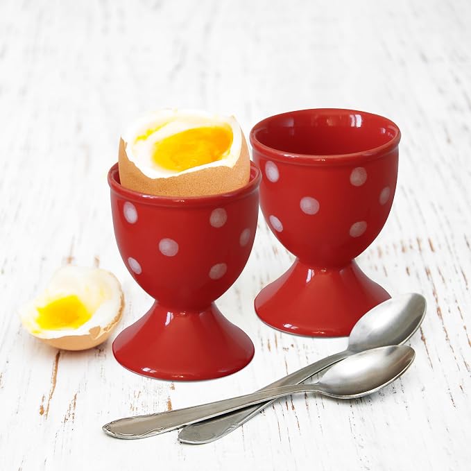 Cinf Ceramic Egg Cups, Set of 2, Red Boiled Egg Holders for Breakfast | Set of 2 ceramic egg cups, vibrant red design, easy to clean, ideal for boiled eggs, breakfast serving tables