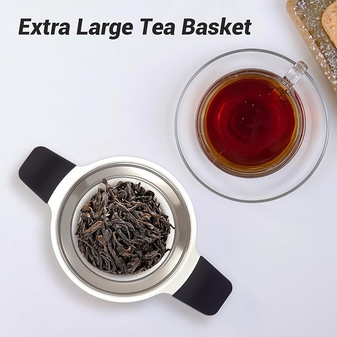 Tifanso Fine Mesh Stainless Steel Reusable Tea Infuser with Double Handles | Heat Resistant Grip, For Loose Leaf Tea Steeping, Fits Most Mugs & Cups, Rustproof Durable, Easy to Clean