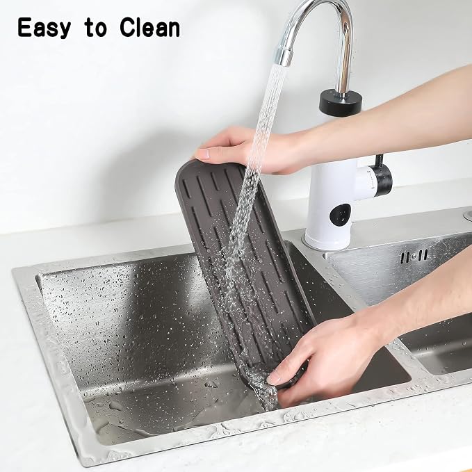 MicoYang Silicone Kitchen Sink Organizer Tray for Multiple Usage,Eco-Friendly Sponges Holder for Kitchen Bathroom Counter or Sink,Dish Soap Dispenser,Scrubber,Bottle,Cup (Coffee, 12"×4")