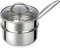 Ohtomber 1.5 Qt Tri-Ply Stainless Steel Saucepan with Steamer Basket & Lid | Nonstick, Sauce pan with Stay-Cool Handle, Induction Safe, Small Cooking Pot, Ideal for Vegetables, Oatmeal, Daily Steaming