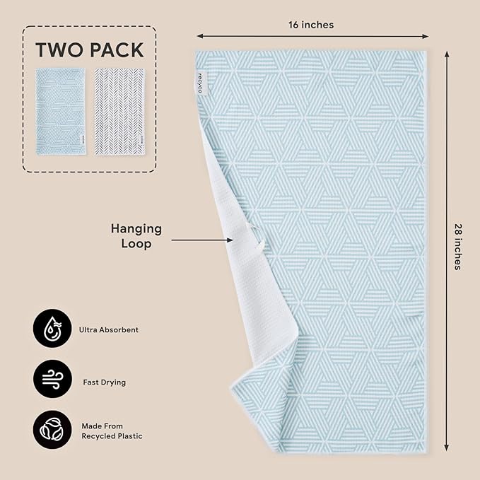 RECYCO Waffle Kitchen Towel Set of 2 - Quick Dry Microfiber Sustainable Dish Towels - Ultra Absorbent Reusable Cleaning Tea Towels - Lightweight Hand Towels,16”x 28”, Modern Maze