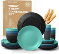 40 PCS Wheat Straw Plates and Bowls Sets,Dishware Set for 8,Unbreakable Kitchen Plates and Bowls Set for Travel Party Dishwasher & Microwave Safe Lightweight Plastic Dishes Set - Calm Tones