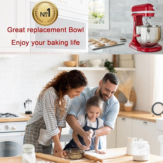 6QT Mixer Bowl for KitchenAid 6QT Bowl Lift Stand Mixers | Food Grade 304 Stainless Steel, Ergonomic Handle, Fit for KitchenAid Professional 600 & Epicurean 6QT Bowl Lift Stand Mixers