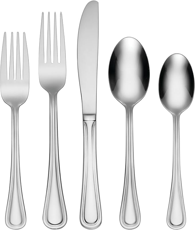 Oneida Tress 62-Piece 18/0 Silverware Set for 8, Flatware | mirror finish, dishwasher safe | includes serving spoons and utensil set | cutlery set, wedding silverware