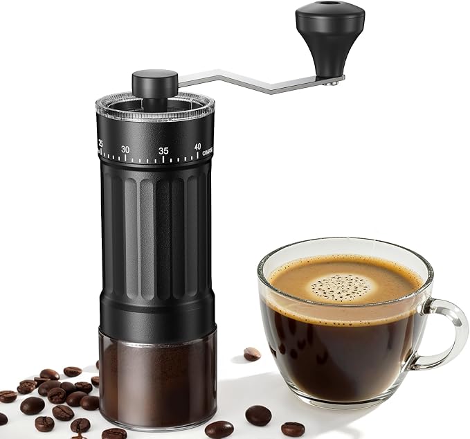 CEVING Mini Manual Coffee Grinder With 40 Adjustable Settings, Black | Portable Hand Coffee Bean Mill with Ceramic Conical Burrs, 30g Capacity, Ideal for Travel, Camping, French Press, Pour Over