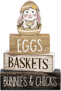 Lineshading 4 Pcs Wooden Farmhouse Tiered Tray Decor Rabbit Egg Signs | Rustic Home Decor for Shelves, Spring Easter Bunny Themed Stackable Blocks, Farmhouse Table Centerpiece Gift
