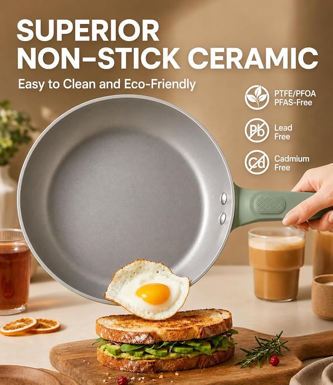 USELUCK Non Stick Frying Pan Skillet,Egg Pan,Green Omelet Pan,PFOA Free,11 Inch Ceramic frying pan,Induction with all cooktops,non-slip grip.