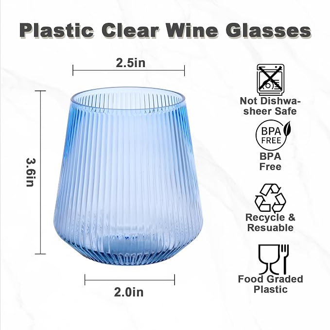 BESTSTAR 36 Pcs 12 oz Plastic Ribbed Wine Glasses,Origami Ripple Glasses | Disposable Champagne Glasses Elegant Whiskey Glasses Ideal for Weddings, Bars, Christmas, Pool Party, Daily Use(Multi-Color)