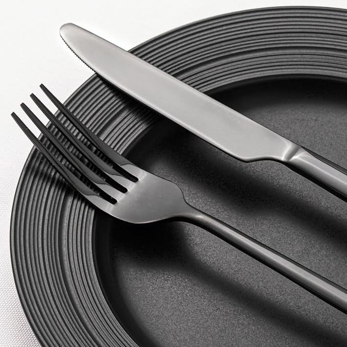 Black Silverware Set, 20-Piece Forged Flatware Set Cutlery Set Premium Stainless Steel, Service for 4, for Kitchen, Home, Wedding, Party, Mirror Polished and Dishwasher Safe