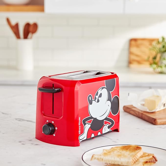 Disney Mickey Mouse 2 Slice Toaster by Select Brands - Disney Toaster for Breakfast Toast & Sandwich Bread - Kitchen Essential with Browning Control - Self-Centering Slots & High Rise Toast Lift