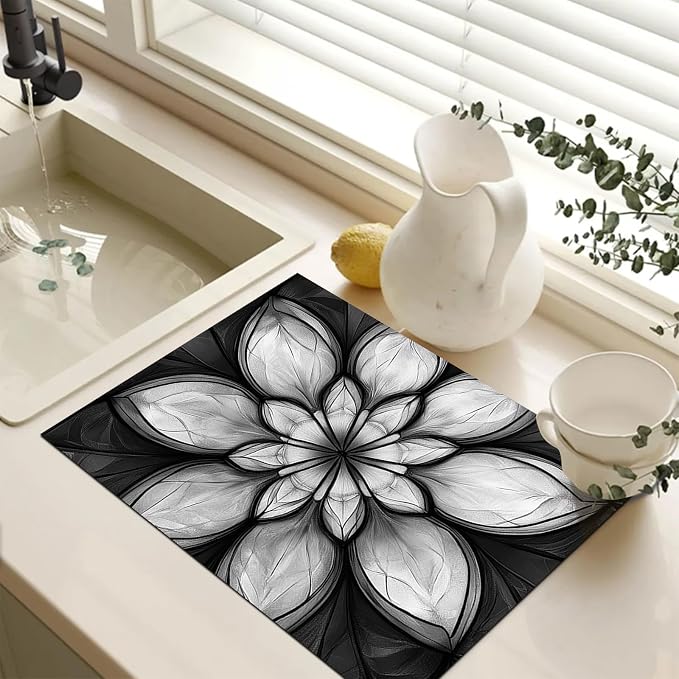 HOMETITUTE Stove Top Cover 28x20 Black White Floral Heat Resistant Mat