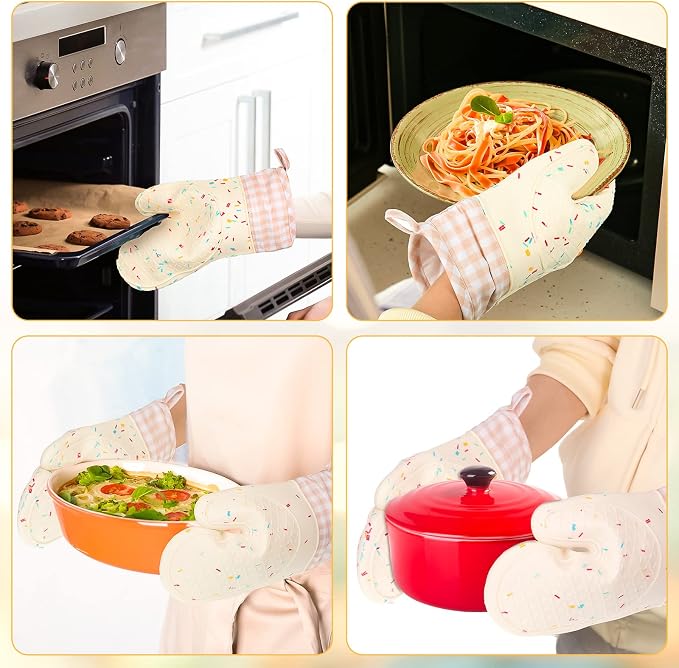Didaey Set of 2 Silicone Oven Mitts Waterproof Shell Oven Mitts for Kitchen for Heat Resistant 500 Degrees Washable Kitchen Mittens with Cotton Lining for Cooking Baking BBQ Grilling Microwave
