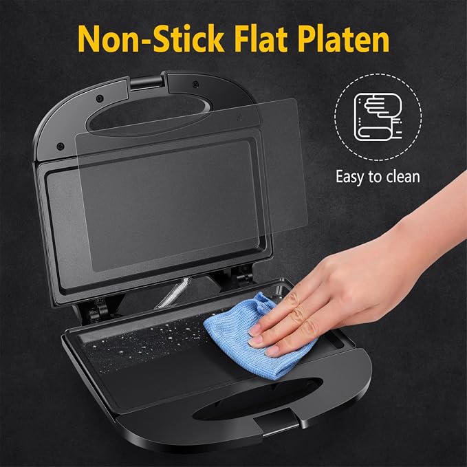 Aigostar Sandwich Maker with Non-stick Deep Grid Surface, Black | Compact Electric Grill for Egg, Ham, Steaks, Tostadora de Pan Black, ETL Certificated