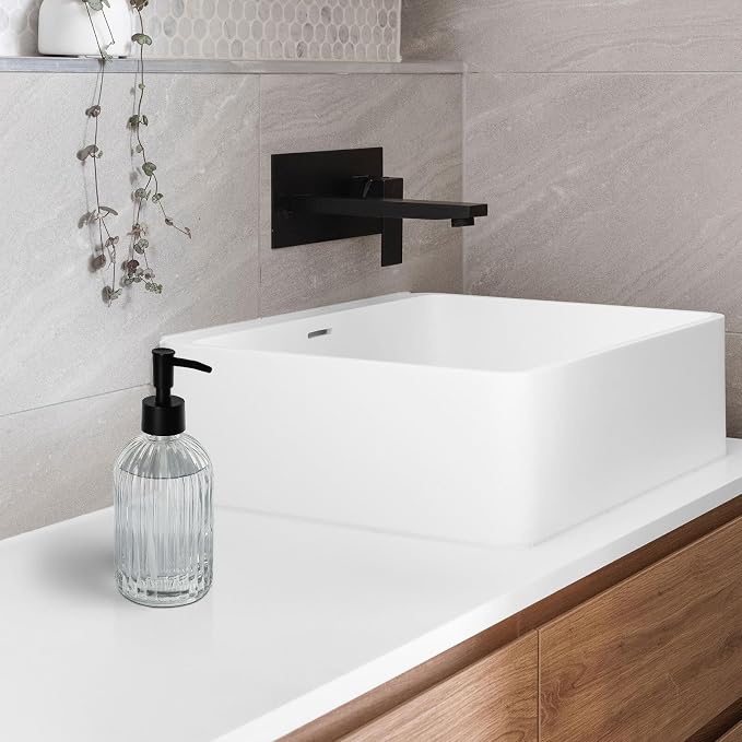 Topsky Glass Soap Dispenser with Plastic Pump, 400ml Liquid Hand Soap Dispenser, Rustproof Pump for Kitchen & Bathroom, Great for Lotions, Essential Oil, Liquid Soaps,Transparent