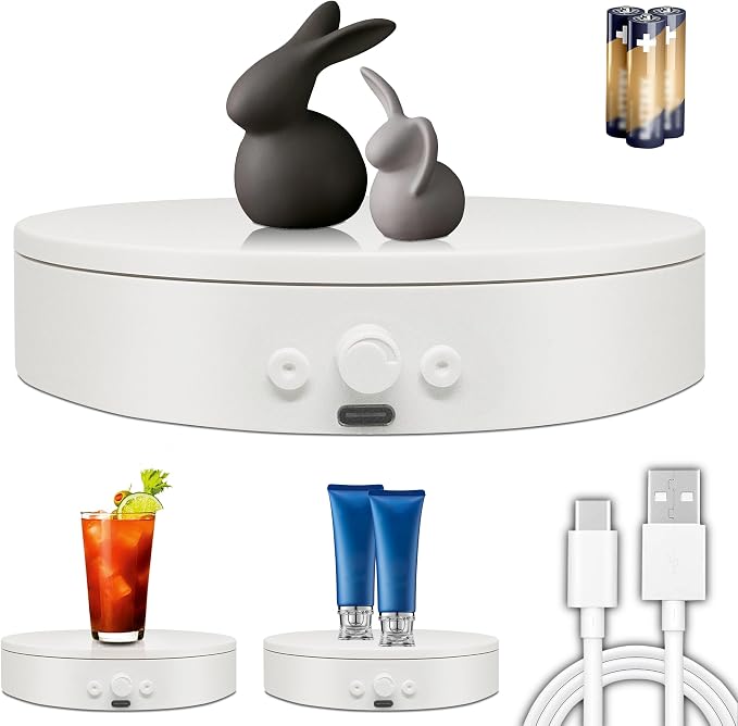 Motorized Rotating Display Stand for Epoxy Glitter tumbler, 360° Cup Turner Electric Turntable for Products Photography, Spinning Platform and Pedestal, adjustable speed and direction (4.53" white)