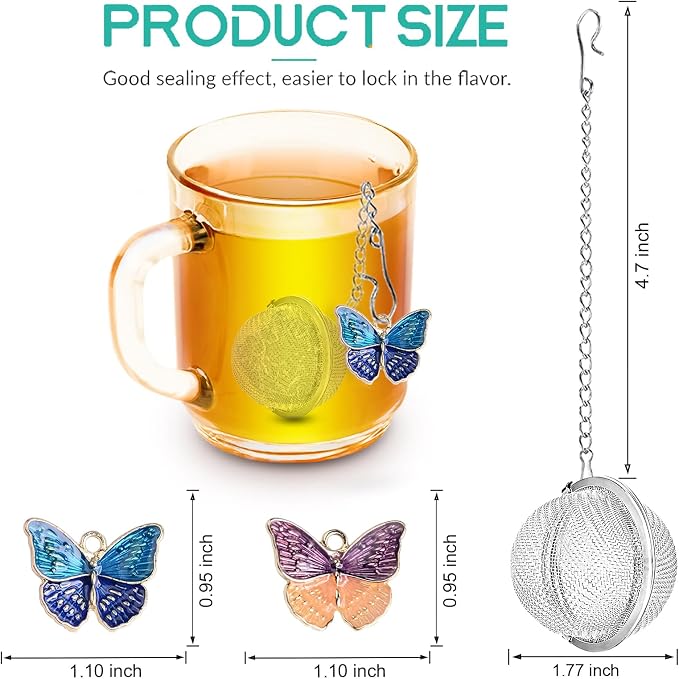 Tea Infuser Set with Dual Butterfly Pendants - NSTaygate Premium Tea Strainers for Loose Tea 304 Stainless Steel Tea Ball