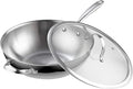 Cooks Standard Multi-Ply Clad 12 Inch Stainless Steel Wok Pan, Stir Fry Pan with Glass Lid, Induction Cookware, Dishwasher & Oven Safe, Compatible with All Cooktops