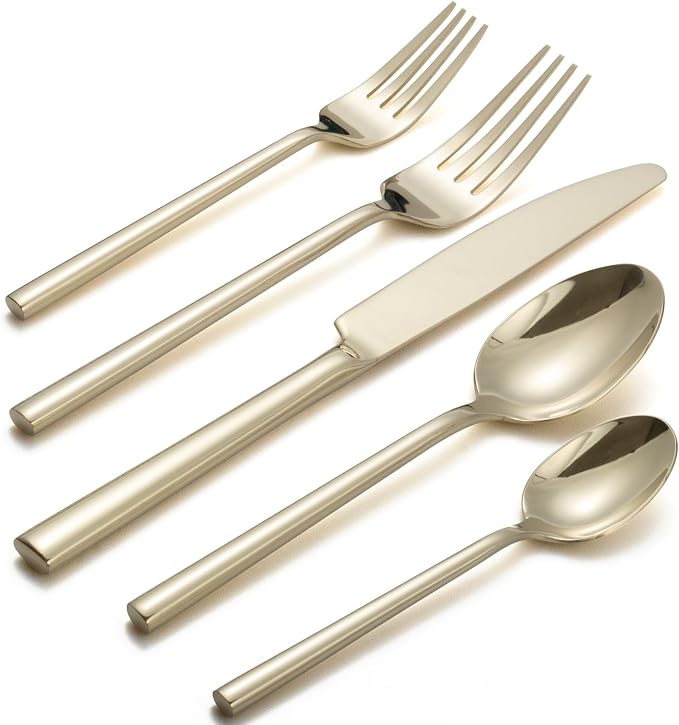 Alata Potter Champagne Gold 20-Piece Forged Silverware Set, Service for 4, Stainless Steel Flatware Set, Modern Design with Mirror Finish, Ideal for Home, Kitchen, Party, Camping