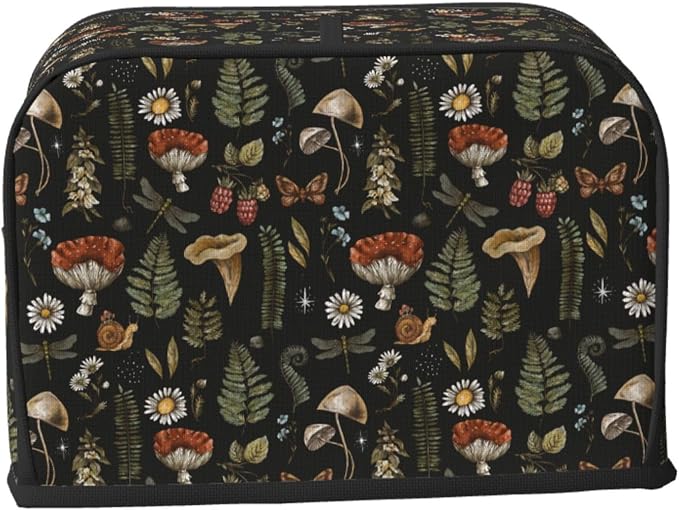 2 Slice Toaster Cover Vintage Mushroom Leaf Forest Dust Proof Washable Kitchen Appliance Cover with Pocket, Oxford Fabric Countertop Toaster Protector for Standard Toasters Small Appliances