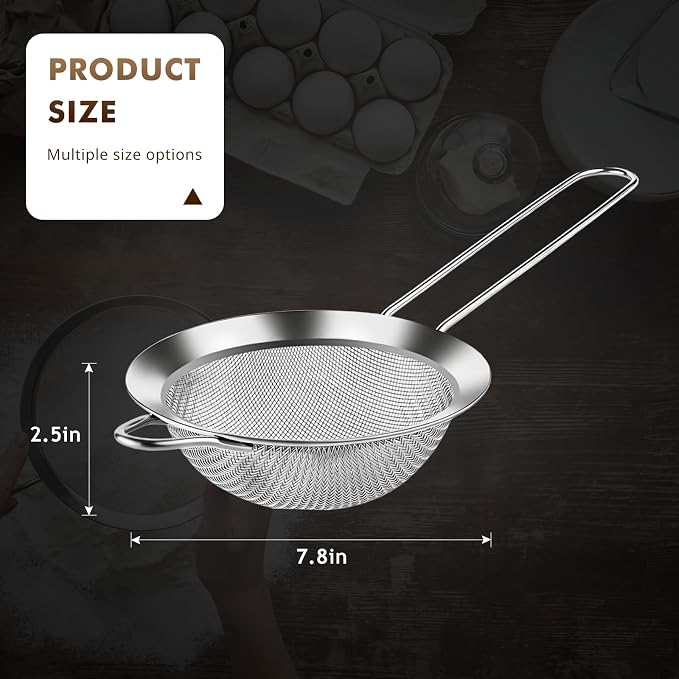 NileHome Mesh Strainer,7.8-Inch Diameter Stainless Steel Strainer for Sifting, Straining, Cooking Kitchen Strainers Fine Mesh for Flour, Pasta, Loose Tea, Fruit, and Rice, Silver