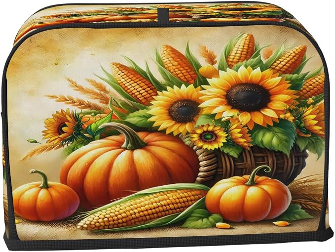 2 Slice Toaster Cover Autumn Fall Sunflower Pumpkin Toaster Covers Two Slice Wide Slot Waterproof and Dustproof Covers for Wide Slot Toasters and Small Appliances Kitchen Decor Gifts