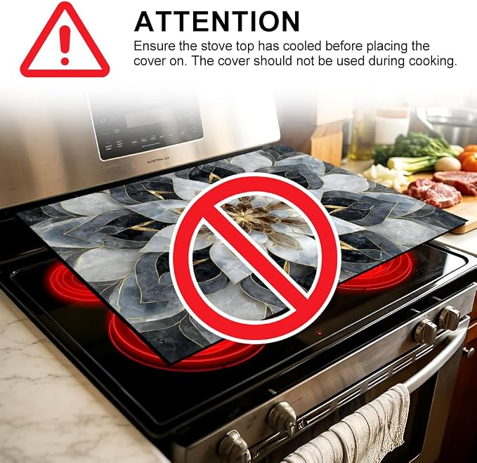 Floral Mandala Stove Top Cover 28.35x20.47 in Non Slip Mat | Heat Resistant Cooktop Protector Mat with Non-Slip Backing, Scratch Protection and Countertop Drying Mat.