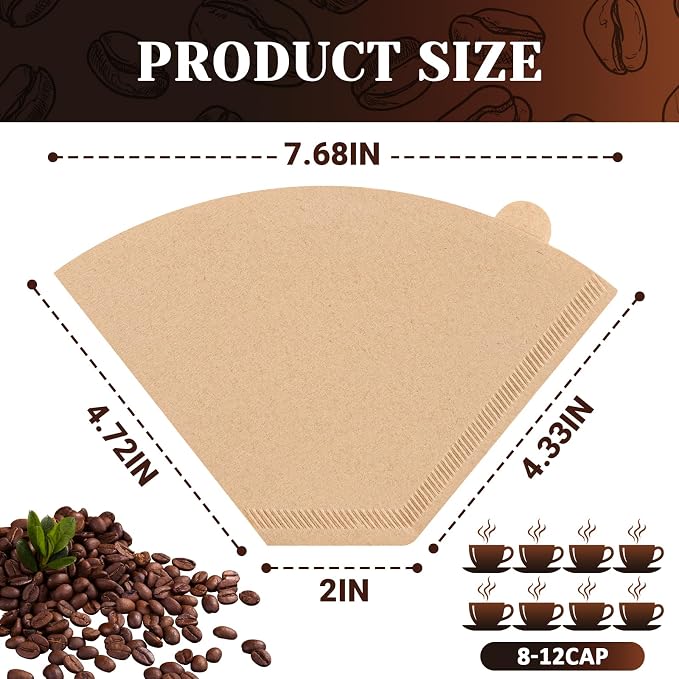 100 Count Coffee Filters #4, Premium Cone Coffee Filters 8-12 cup, Unbleached Natural Paper, Disposable Coffee Filters 4 Cone Paper for Pour Over and Drip Coffee Maker