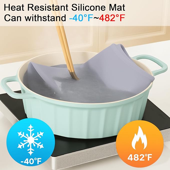 Silicone Mat 35.4"x23.6" Silicone Mats for Kitchen Counter Heat Resistant Mats for Countertop, Countertop Protector Mat, Edge Heightening Nonstick Waterproof Multipurpose Table Mat (Light Gray)