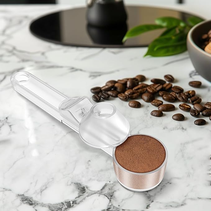 Coffee Scoop & Funnel for Reusable K Cup Refillable Coffee Pods, Coffee Measuring Spoon 2 Tablespoon Capacity, Scoop with Funnel for Ground Coffee, Protein Powder, Tea (Clear, 2 Pack)