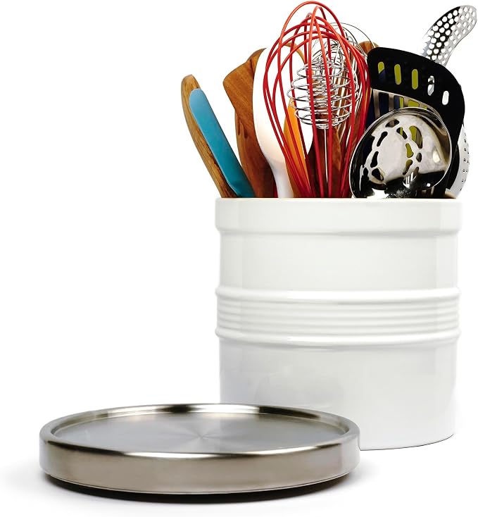 RSVP International Endurance Tool Crock Turntable Lazy Susan, Stainless Steel, 8.25" | Organize Spices & Small Bottles | Spins Easy | Handy in Cabinets or on Counters