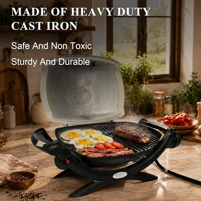 QuliMetal Cast Iron Griddle for Weber Q100, Q120, Q1000 and Q1200 | 12.6 x 8.6 inch replacement griddle for Weber Q series gas grills; replaces Weber 6558