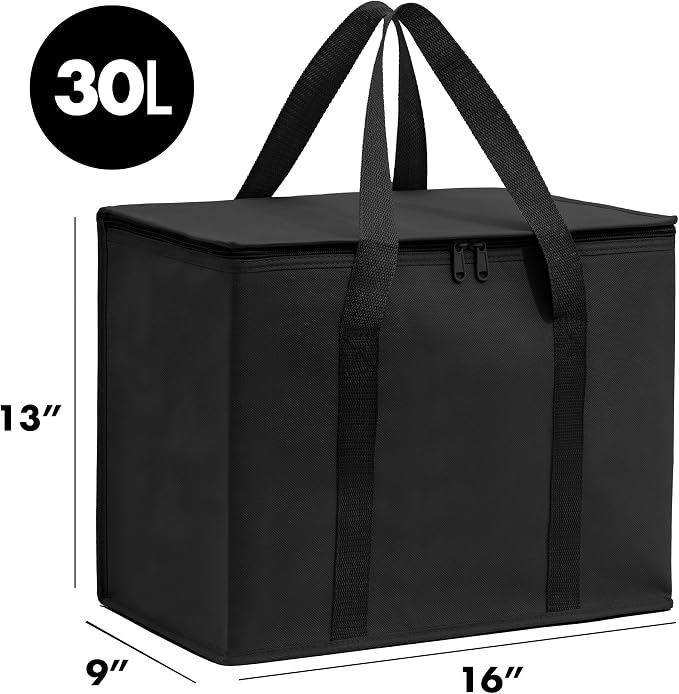 Carrywell (Not Made In China) Insulated Reusable Grocery Bags 2-Pack, Catering and Delivery Bag For Hot and Cold Food, Collapsible Thermal Tote For Doordash