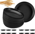 HEYCOME 12 Pcs Unbreakable Deep Dessert Plates Set, 8 inch Reusable Plastic Wheat Straw Plates, Microwave and Dishwasher Safe Plate for Kitchen, Lightweight Plate for Dessert, BPA Free, Black