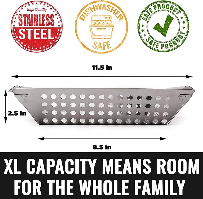 Grillaholics Grill Basket for Outdoor Grill - Durable Premium Stainless Steel Vegetable Grill Basket - XL Family Size BBQ Grill Basket - Perfect Grilling Accessories for Veggies, Fish, Shrimp & Kebabs | Family-Sized | Dishwasher Safe | Stainless Steel ...