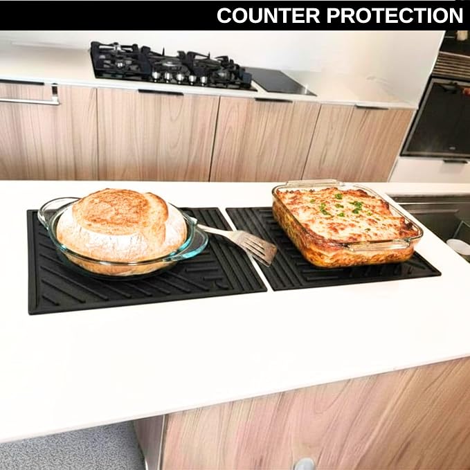 Large Silicone hot Pads for kitchen16x12In Trivet with Thick and Modern Design, Heat Resistant, Mat for Hot Dishes - Black