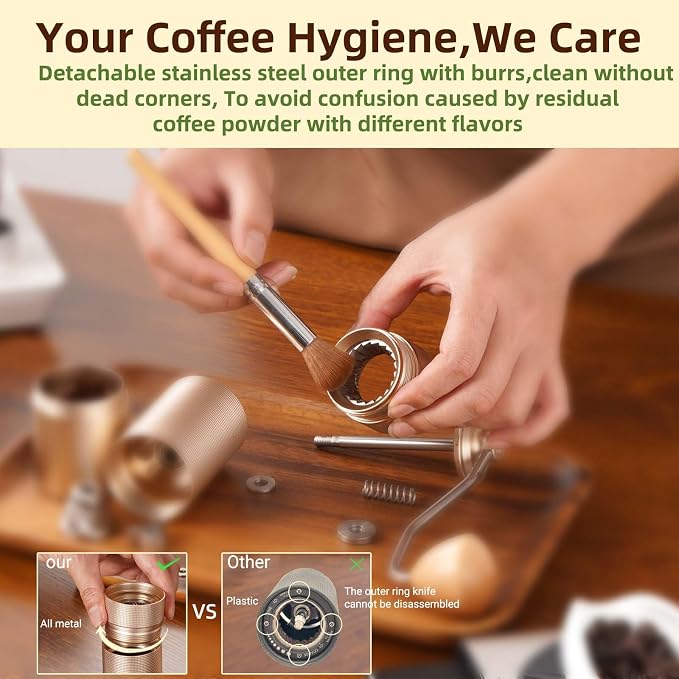 Popsweet C38 Manual Coffee Grinder With Detachable Stainless Steel Tapered Outer Burrs, Grinder 400 pounds Coffee Beans, 36 Manual Adjustable Espresso Grinder, Perfect For Homes, Offices, And Camping