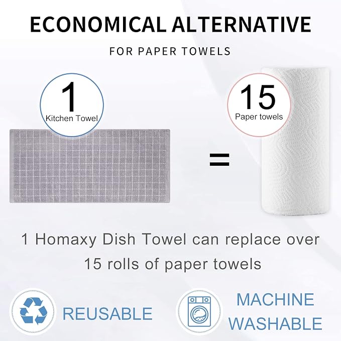 Homaxy 100% Cotton Terry Kitchen Towels, 4 Pack, White and Light Grey | Ultra Soft and Absorbent Dish Towels for Kitchen, Suitable for Drying and Washing Dishes