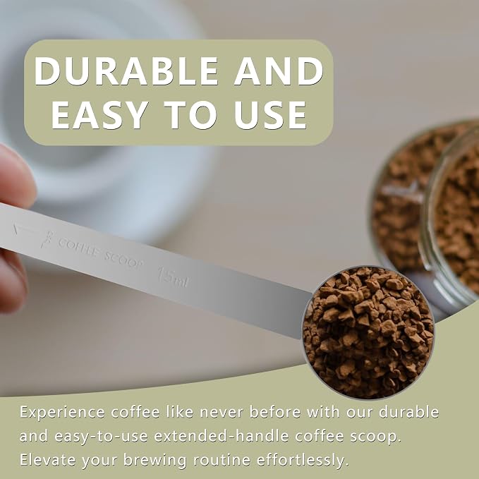 2PCS Extra Long Handle Coffee Scoop, 1Tsp(5ml) Measuring Spoon | 9” Length, Food-Grade Stainless Steel, Accurate Measurement, Dishwasher-Safe, Engraved Marking, Coffee Ritual Essential